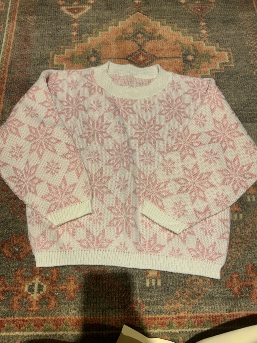 Vintage Pink and Cream Snowflake Knit Sweater - Women's XS/S